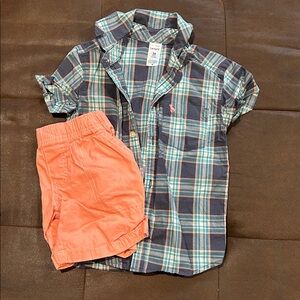 Carter's Plaid Shirt and Orange Shorts Set